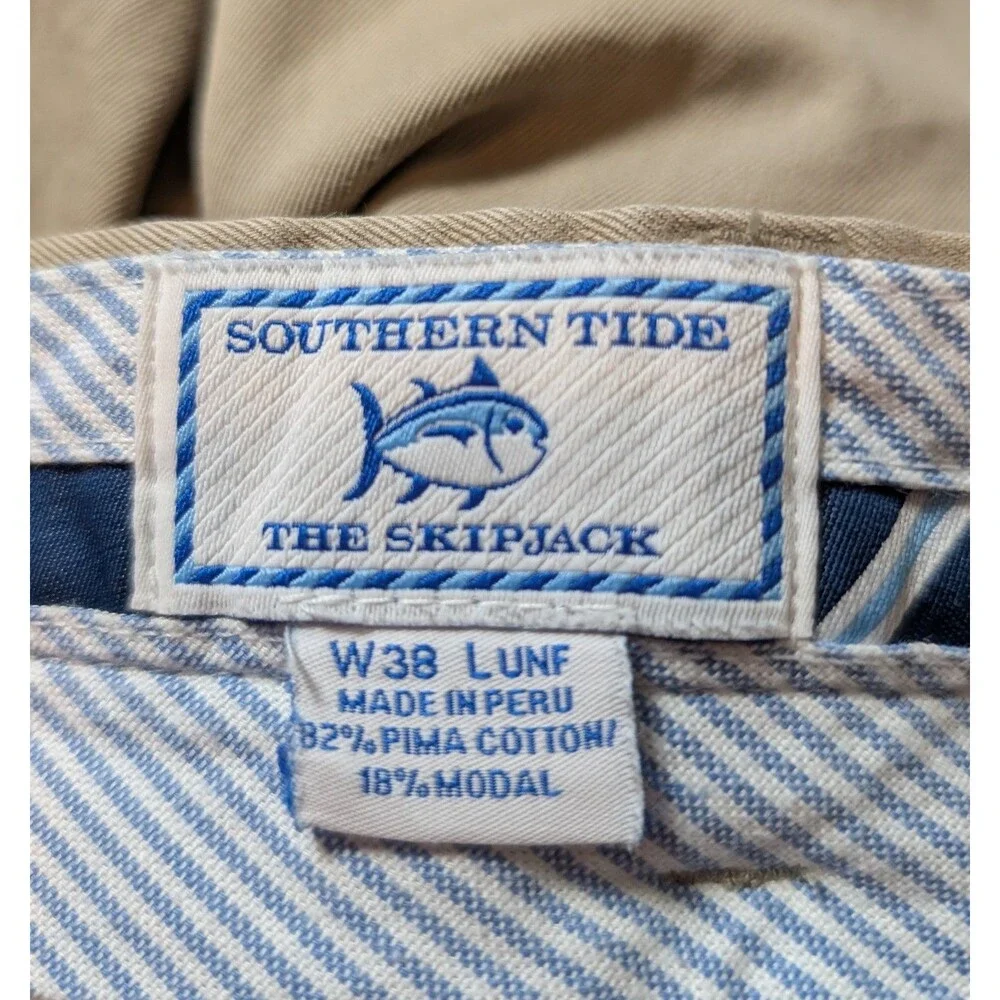 Southern Tide Size 38X33 Pants Skipjack Classic Fit Cotton Blend Khakis Chino - Picture 8 of 12